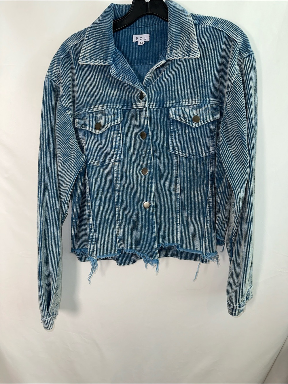 POL Distressed Blue Corduroy Jean Jacket